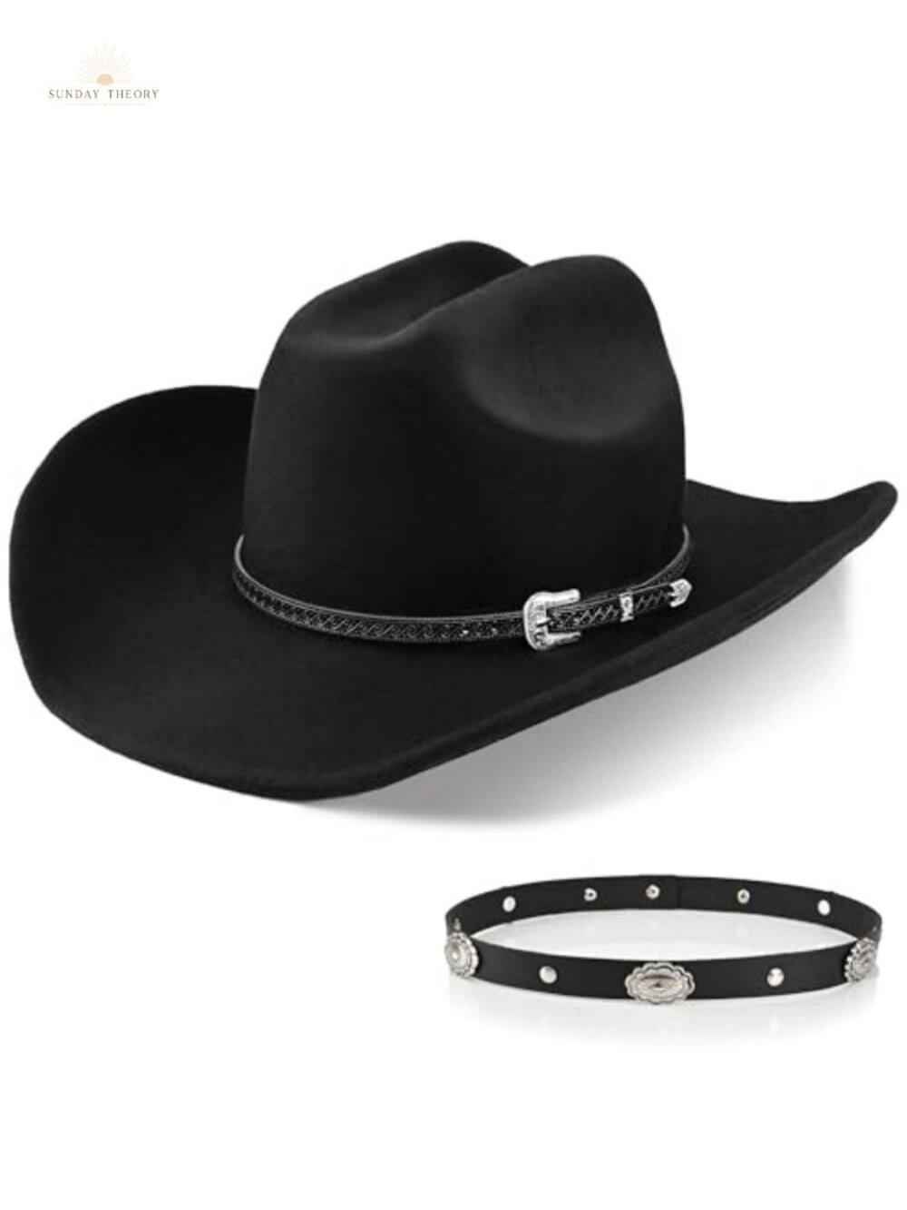 100% Wool Western Cowboy Hat Unisex Classic Felt with Two Decorative Bands